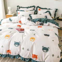 4pcs Home Textiles Cat Kitty Duvet Cover Pillow Case Bed Sheet Boy Kid Teen Girl Bedding Linens Sanding Set King Queen Twin